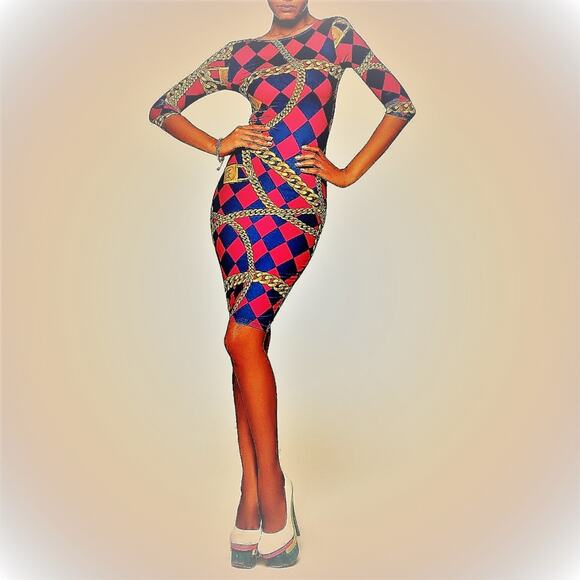 Nicki Minaj Body Con Spandex Dress Harlequin Sm XL - Picture 1 of 2
